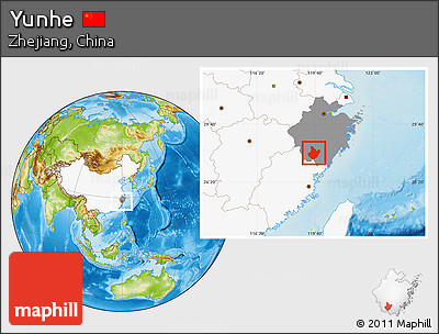 Physical Location Map of Yunhe, highlighted country, highlighted parent region