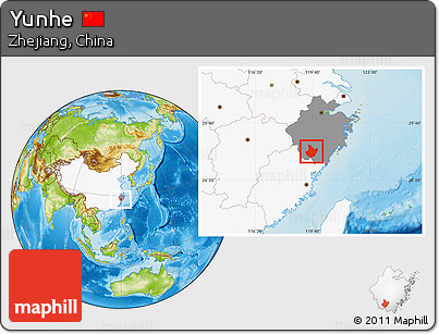 Physical Location Map of Yunhe, highlighted country, highlighted parent region