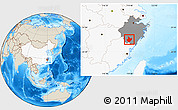Shaded Relief Location Map of Yunhe, highlighted country, highlighted parent region