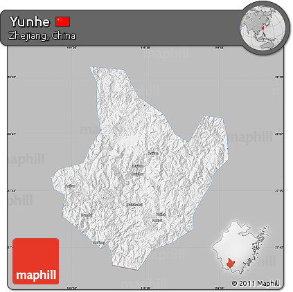 Gray Map of Yunhe, single color outside