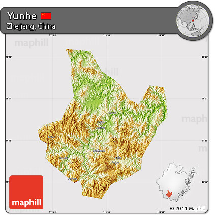 Physical Map of Yunhe, cropped outside
