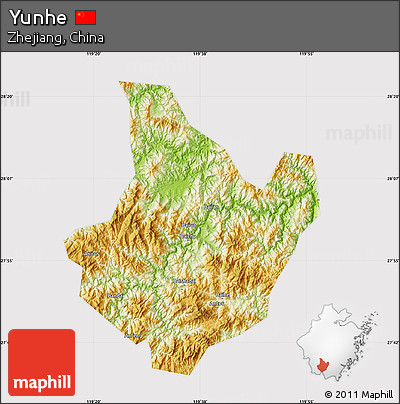 Physical Map of Yunhe, cropped outside