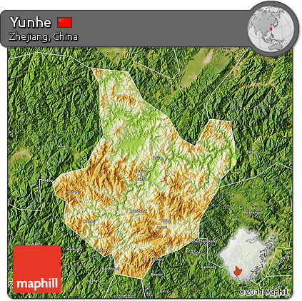 Physical Map of Yunhe, satellite outside