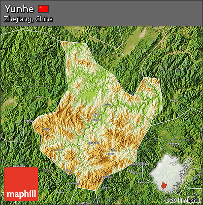 Physical Map of Yunhe, satellite outside