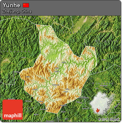 Physical Map of Yunhe, satellite outside