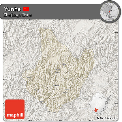 Shaded Relief Map of Yunhe, lighten