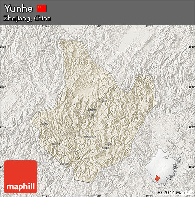 Shaded Relief Map of Yunhe, lighten