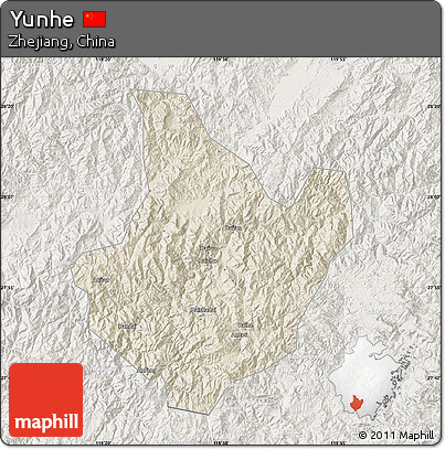 Shaded Relief Map of Yunhe, lighten