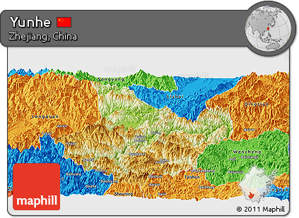 Physical Panoramic Map of Yunhe, political outside
