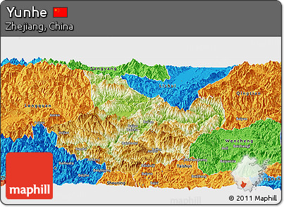 Physical Panoramic Map of Yunhe, political outside