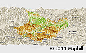 Physical Panoramic Map of Yunhe, shaded relief outside