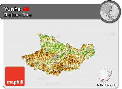 Physical Panoramic Map of Yunhe, single color outside