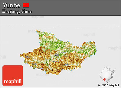 Physical Panoramic Map of Yunhe, single color outside
