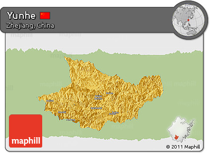 Savanna Style Panoramic Map of Yunhe, single color outside