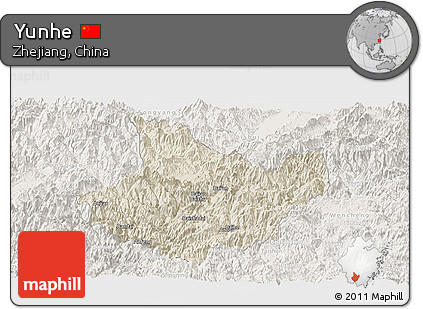 Shaded Relief Panoramic Map of Yunhe, lighten