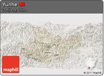 Shaded Relief Panoramic Map of Yunhe, lighten