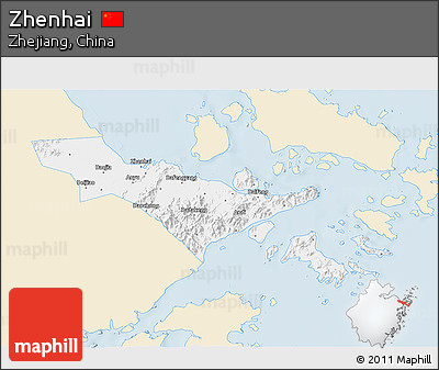 Classic Style 3D Map of Zhenhai, single color outside