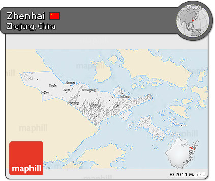 Classic Style 3D Map of Zhenhai, single color outside