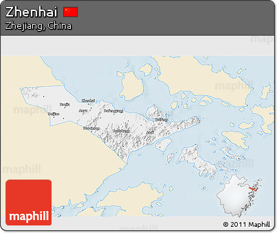 Classic Style 3D Map of Zhenhai, single color outside