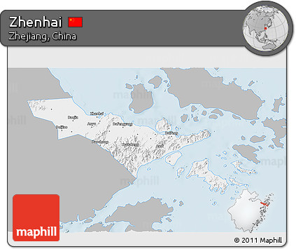 Gray 3D Map of Zhenhai, single color outside