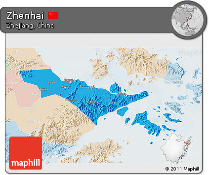Political 3D Map of Zhenhai, lighten