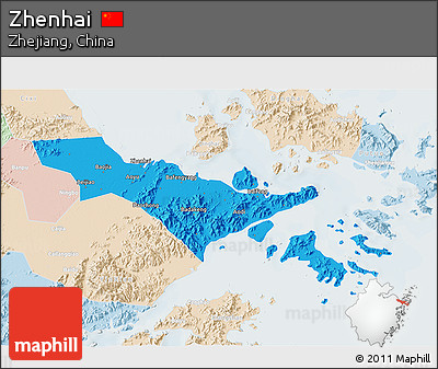 Political 3D Map of Zhenhai, lighten