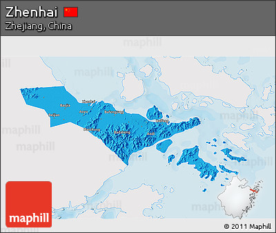 Political 3D Map of Zhenhai, single color outside