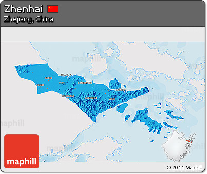 Political 3D Map of Zhenhai, single color outside