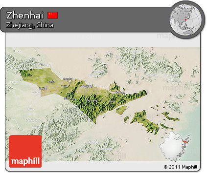 Satellite 3D Map of Zhenhai, lighten