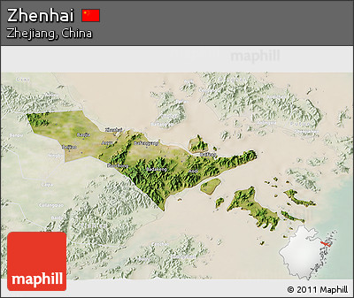 Satellite 3D Map of Zhenhai, lighten