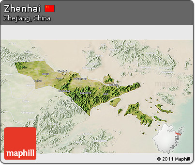 Satellite 3D Map of Zhenhai, lighten