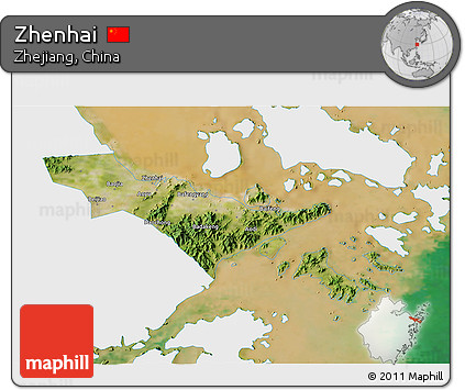 Satellite 3D Map of Zhenhai, single color outside
