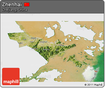 Satellite 3D Map of Zhenhai, single color outside