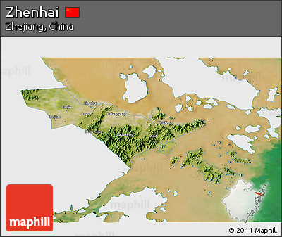 Satellite 3D Map of Zhenhai, single color outside