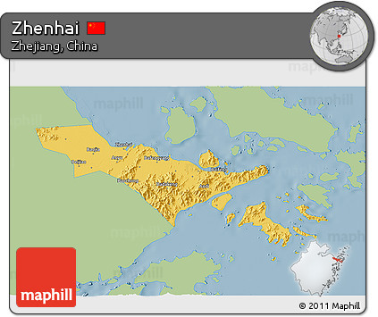 Savanna Style 3D Map of Zhenhai, single color outside