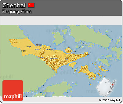 Savanna Style 3D Map of Zhenhai, single color outside