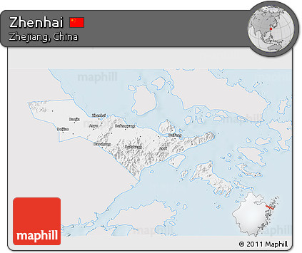 Silver Style 3D Map of Zhenhai, single color outside