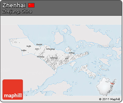 Silver Style 3D Map of Zhenhai, single color outside