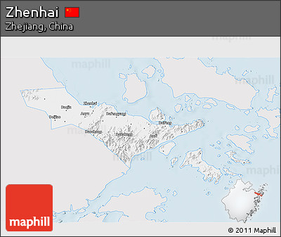 Silver Style 3D Map of Zhenhai, single color outside