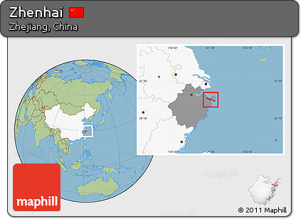 Savanna Style Location Map of Zhenhai, highlighted country, highlighted parent region