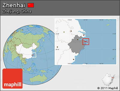 Savanna Style Location Map of Zhenhai, highlighted country, highlighted parent region
