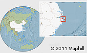 Savanna Style Location Map of Zhenhai, highlighted country, hill shading