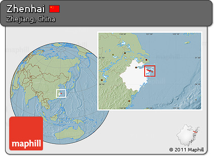 Savanna Style Location Map of Zhenhai, highlighted parent region, hill shading