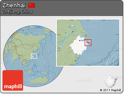 Savanna Style Location Map of Zhenhai, highlighted parent region, hill shading