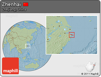 Savanna Style Location Map of Zhenhai, hill shading