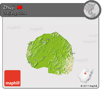 Physical 3D Map of Zhuji, cropped outside