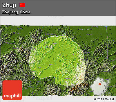 Physical 3D Map of Zhuji, darken