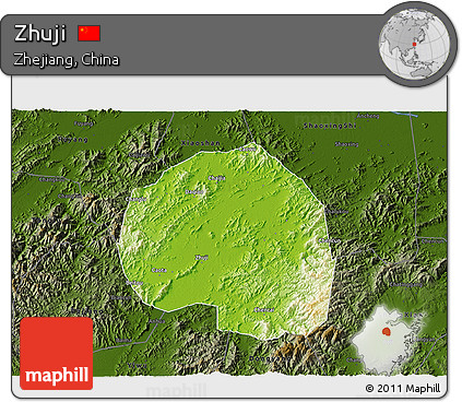 Physical 3D Map of Zhuji, darken