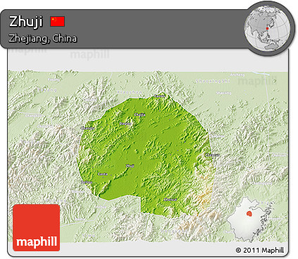 Physical 3D Map of Zhuji, lighten