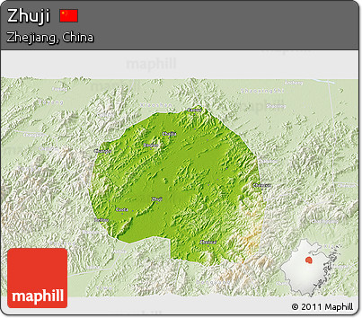 Physical 3D Map of Zhuji, lighten